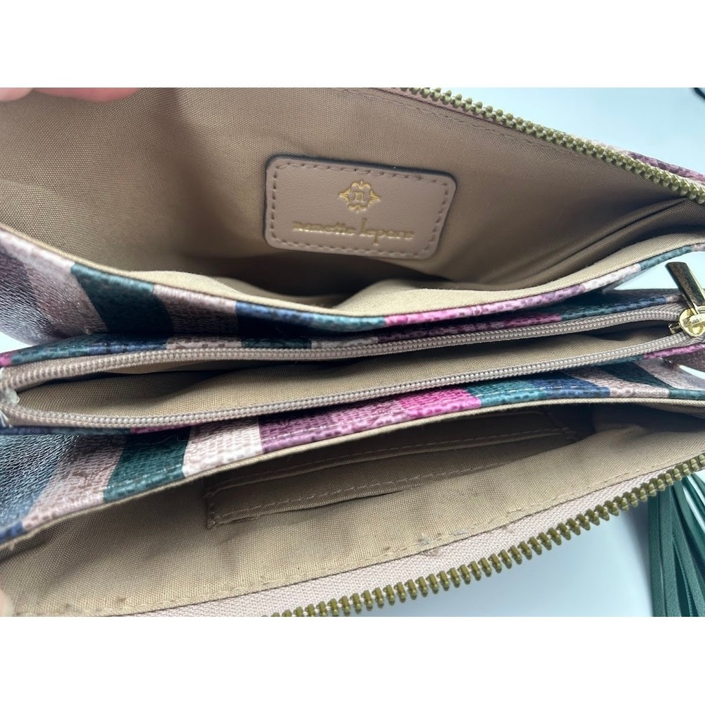 Nanette Lepore Royal Toned Striped Crossbody Bag Wristlet Clutch Vegan Leather - Picture 8 of 9